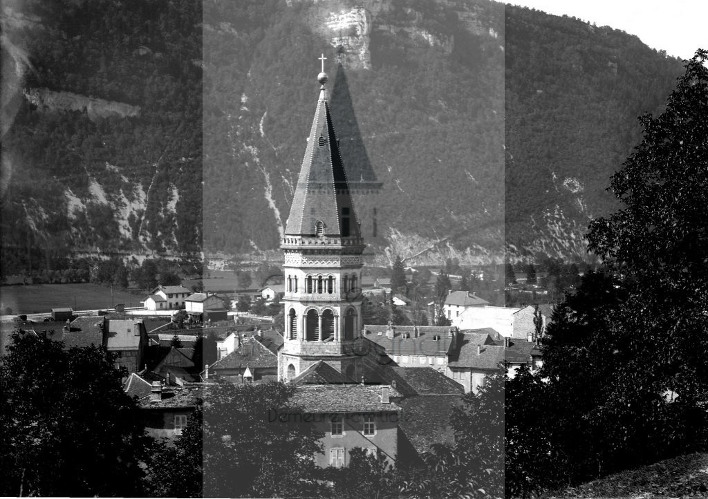 New - Château de Volognat - Photos - Hubert Vaffier - Nantua - Le clocher vu du chemin d'Apremont - 1893-03-19 - 2735