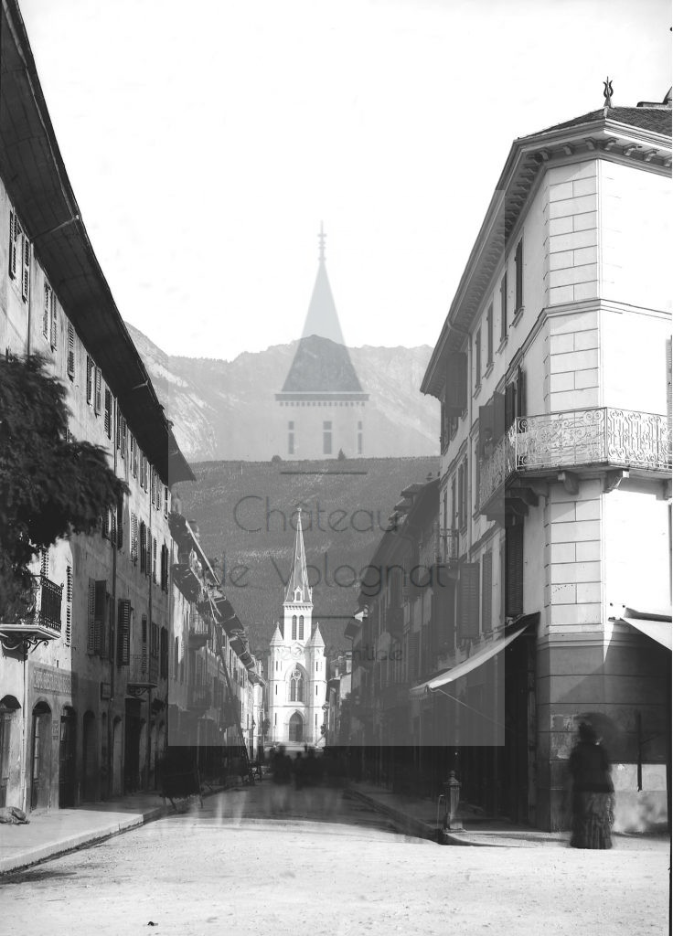 Château de Volognat - Photos - Hubert Vaffier - Albertville - Vue du pont et église - 13/07/1884 - 554