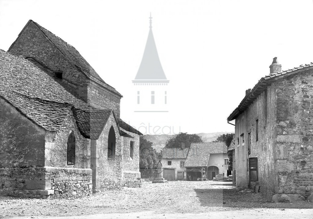 New - Château de Volognat - Photos - Hubert Vaffier - Izernore - Eglise et rue - 1886-10-18 - 989